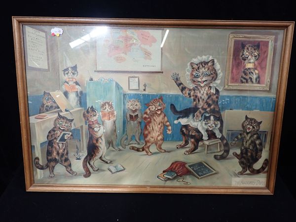 LOUIS WAIN: A LARGE 19TH CENTURY COLOURED CHROMOLITHOGRAPH, 'THE NAUGHTY PUSS'