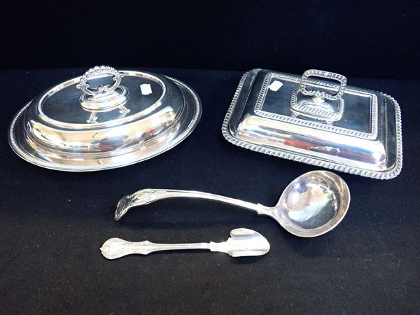 TWO SILVER-PLATED SERVING DISHES AND COVERS