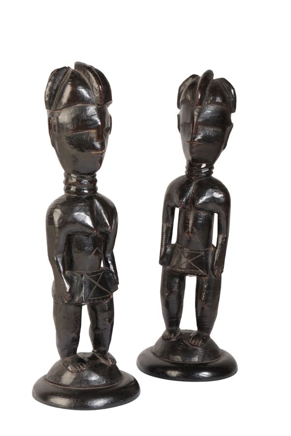 PAIR OF LATE 19TH CENTURY TRIBAL CARVED HARD WOOD FIGURES