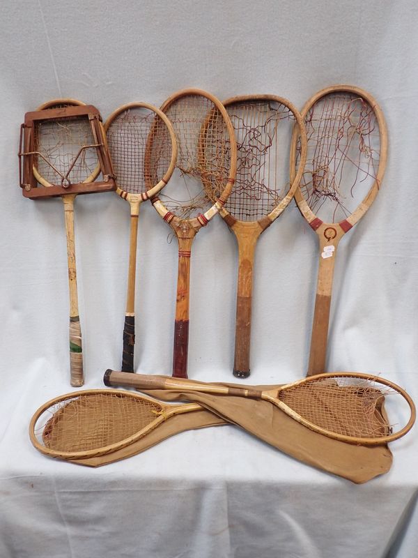 A COLLECTION OF VINTAGE TENNIS, BADMINTON AND SQUASH RACQUETS