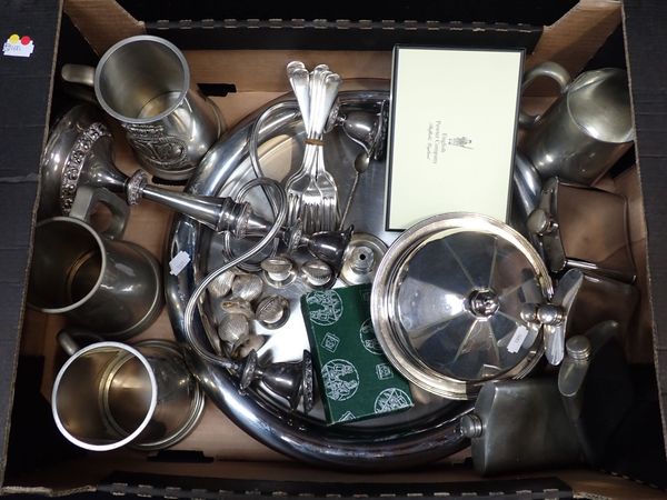 A QUANTITY OF SILVER-PLATED , PEWTER AND OTHER ITEMS