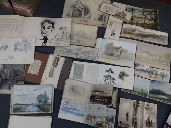 A LARGE COLLECTION OF LATE 19TH CENTURY AND LATER SKETCHBOOKS, LOOSE DRAWINGS, WATERCOLOURS ETC
