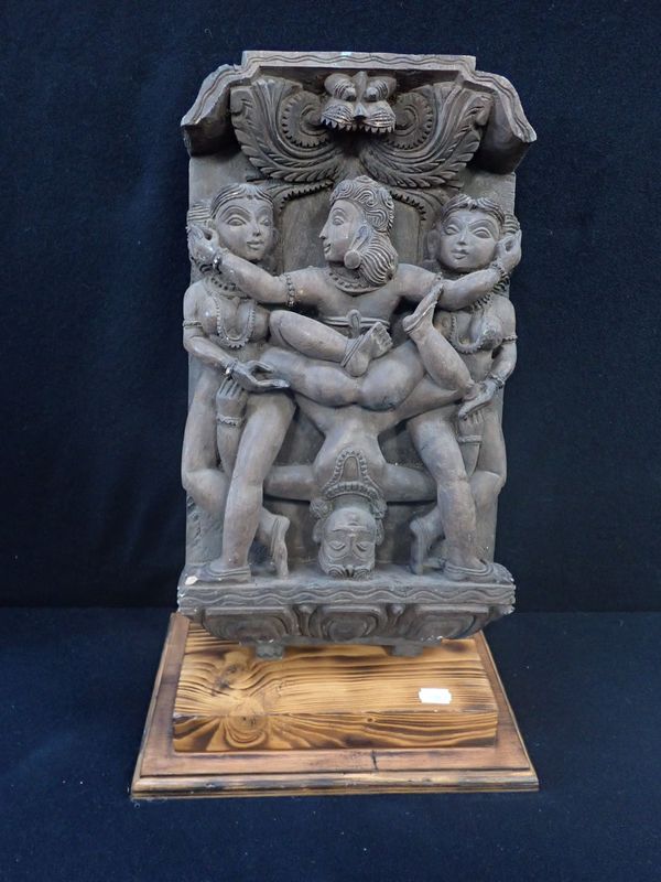 AN INDIAN CARVED WOODEN "KARMA SUTRA"