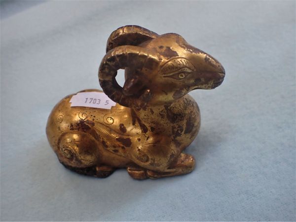 A CHINESE GILT BRONZE RAM