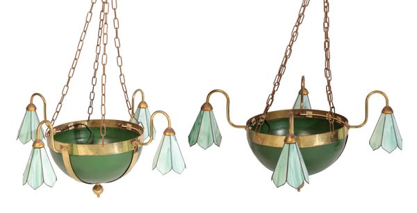 A PAIR OF FOUR-BRANCH HANGING LIGHTS