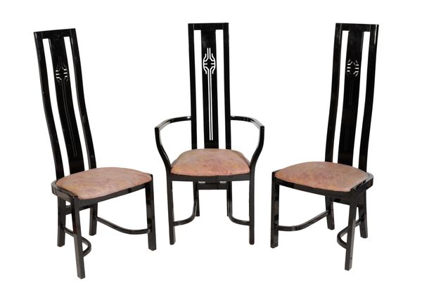 KESTERPORT: A SET OF EIGHT BLACK LACQUER HIGH BACK DINING CHAIRS