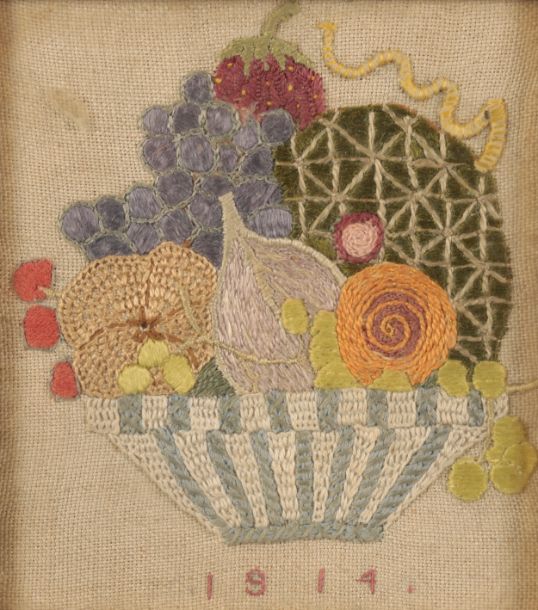 *MAXWELL ASHBY ARMFIELD (1882-1972) A NEEDLEWORK STILL LIFE STUDY OF A BASKET OF FRUIT