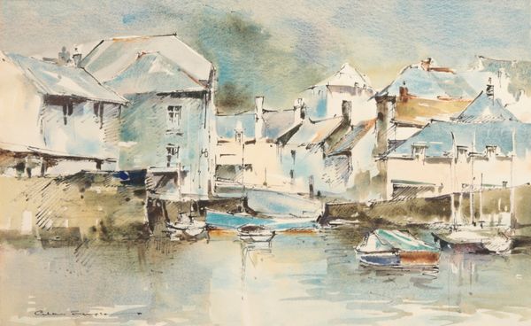 *ALAN SIMPSON (1941-2007) Harbour with buildings and boats