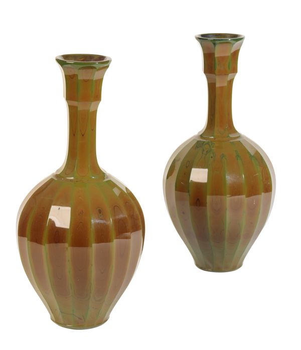 ATTRIBUTED TO THE SAINT LOUIS WORKSHOPS: A LARGE PAIR OF LITHYALIN GLASS VASES