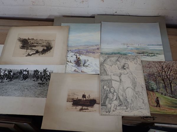 A SMALL COLLECTION OF UNFRAMED PRINTS, WATERCOLOURS