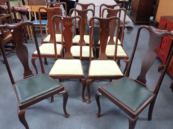 A SET OF EIGHT QUEEN ANNE REVIVAL DINING CHAIRS