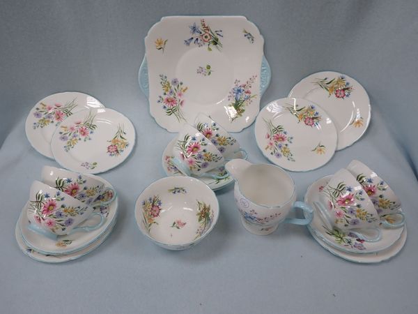 A FLORAL SHELLEY TEA SET FOR SIX