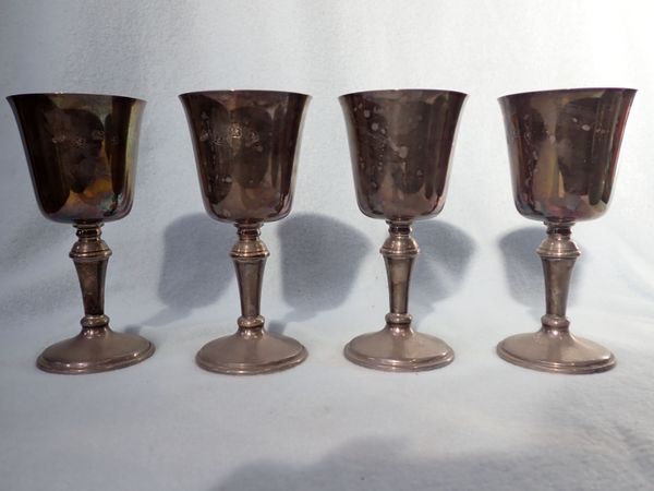 FOUR SILVER WINE GOBLETS