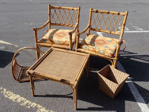 A PAIR OF RATTAN CONSERVATORY CHAIRS