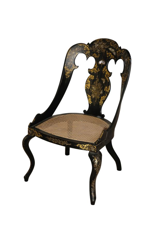 A VICTORIAN EBONISED AND MOTHER OF PEARL INLAID BEDROOM CHAIR