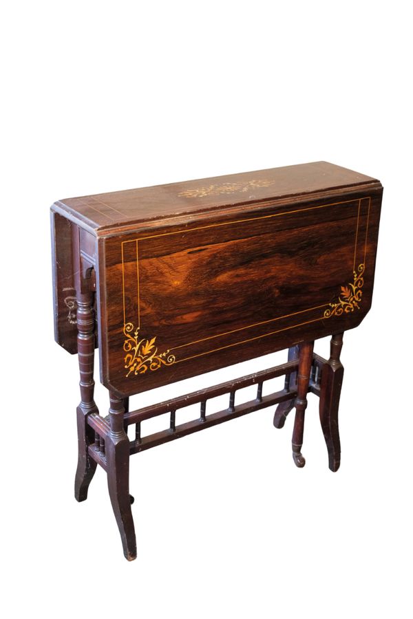 AN EDWARDIAN ROSEWOOD AND MARQUETRY SUTHERLAND TABLE
