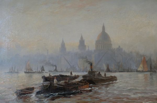 EDWIN HENRY EUGENE FLETCHER (1857-1945) 'Scene on the Thames with St. Paul's Cathedral' and 'A Scene on the Thames near Westminster'