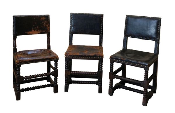 A SET OF THREE CROMWELLIAN STYLE UPRIGHT CHAIRS