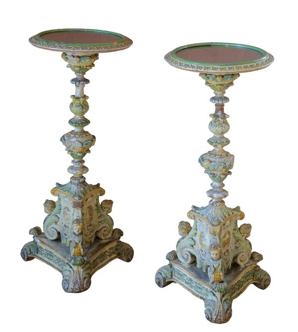 A PAIR OF CONTINENTAL PEDESTAL TABLES