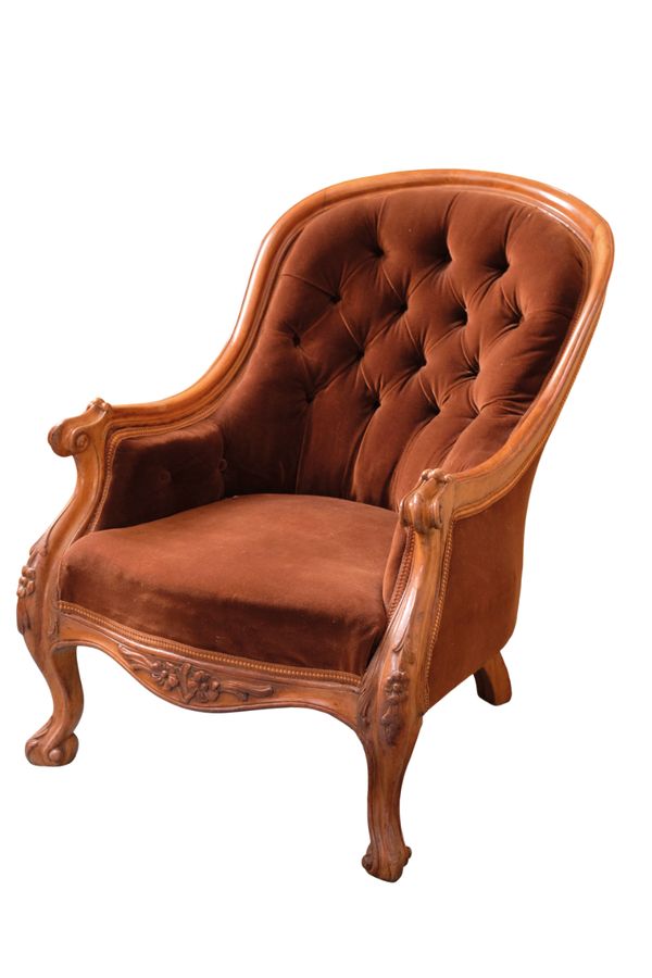 AN EARLY VICTORIAN WALNUT SPOONBACK GENTLEMAN'S ARMCHAIR