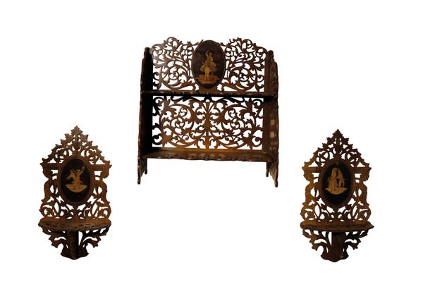 A SWISS FRETWORK AND MARQUETRY TABLE BOOKCASE,