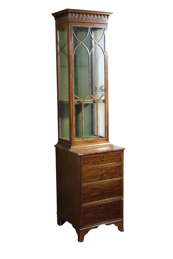 A SHERATON STYLE INLAID MAHOGANY SMALL DISPLAY CABINET,