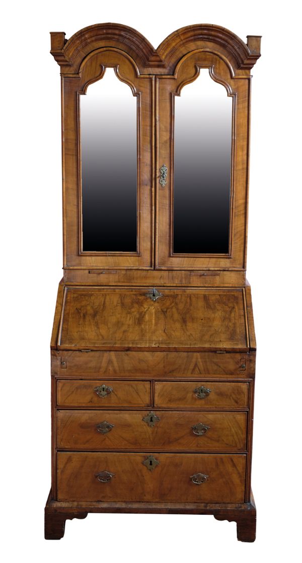 A QUEEN ANNE STYLE WALNUT DOUBLE DOME TOP BUREAU BOOKCASE