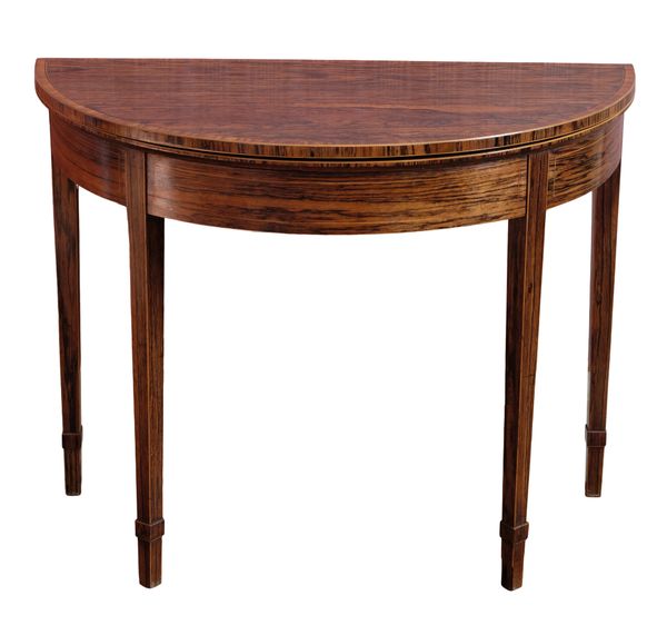 A GEORGE III SHERATON STYLE "ZEBRA" WOOD CARD TABLE