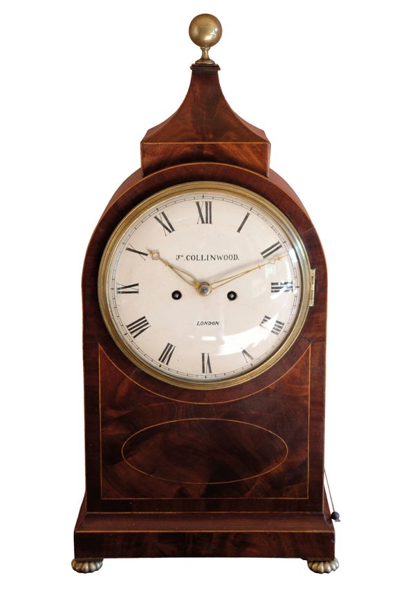 A LATE GEORGE III INLAID MAHOGANY BRACKET CLOCK