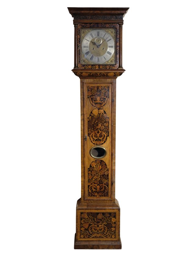 A WALNUT AND MARQUETRY LONGCASE CLOCK,