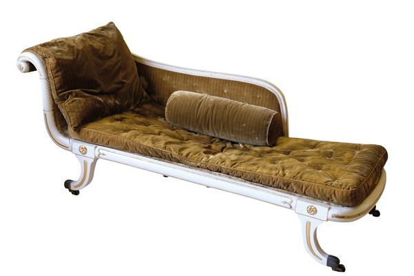 A LATE REGENCY CREAM AND PARCEL-GILT CHAISE LONGUE