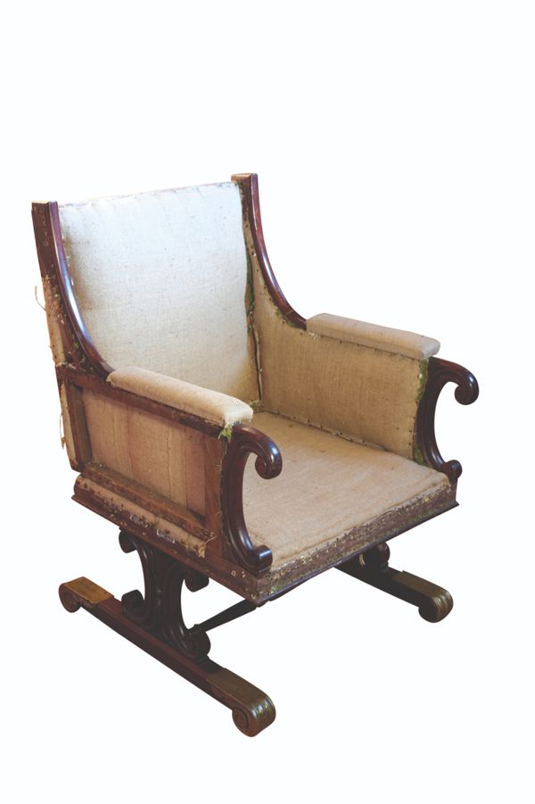 AN UNUSUAL REGENCY MAHOGANY AND BRASS-MOUNTED "SHIPS" CHAIR