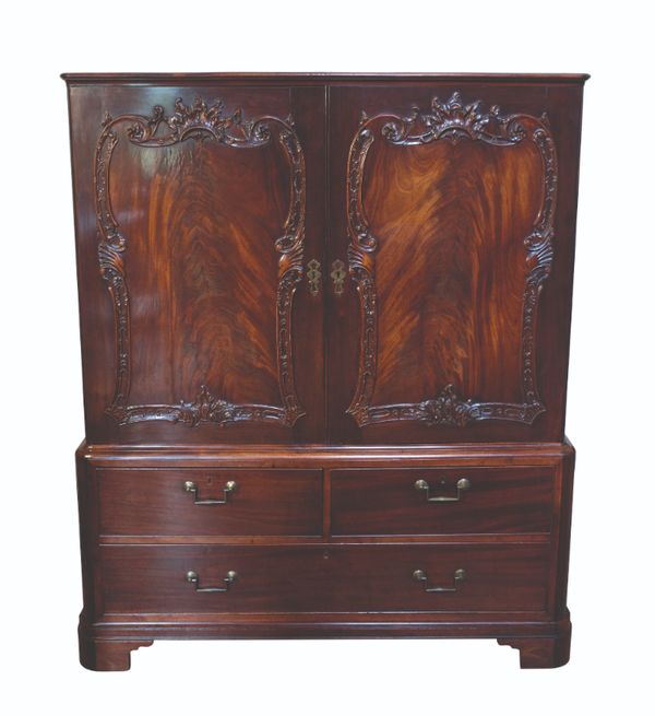 A GEORGE II MAHOGANY LINEN PRESS