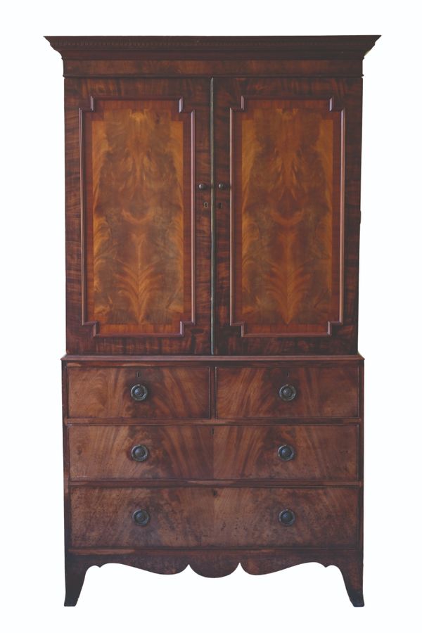 A GEORGE III MAHOGANY LINEN PRESS,