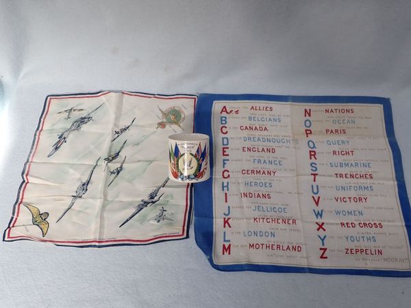 A FIRST WORLD WAR PRINTED ALPHABET HANDKERCHIEF; ' 'A' STANDS FOR ALLIES...'