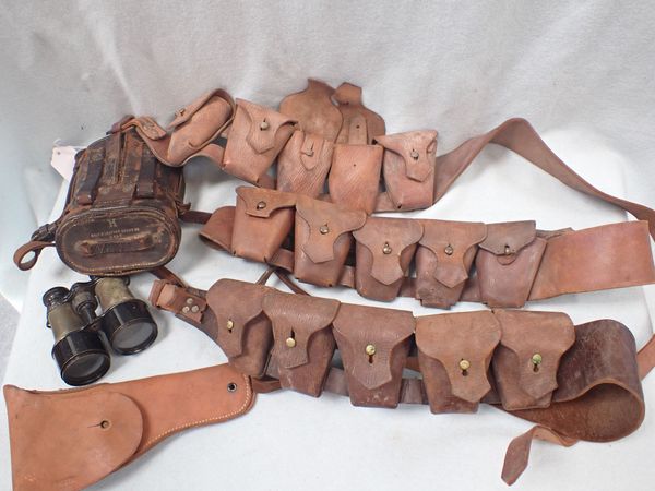 THREE WWII LEATHER AMMUNITION BELTS