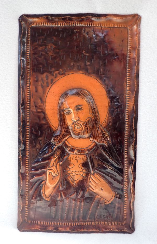 A COPPER PANEL DEPICTING CHRIST BLESSING