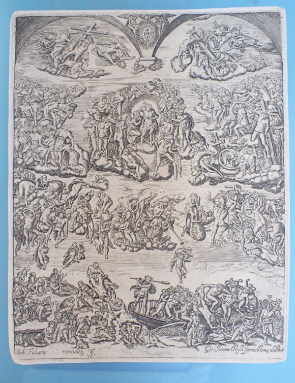 AN ANTIQUE ENGRAVING OF THE SISTINE CHAPEL 'LAST JUDGEMENT'