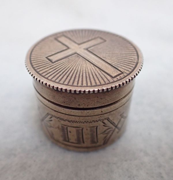 A MARKED STERLING CHRISM OIL CONTAINER