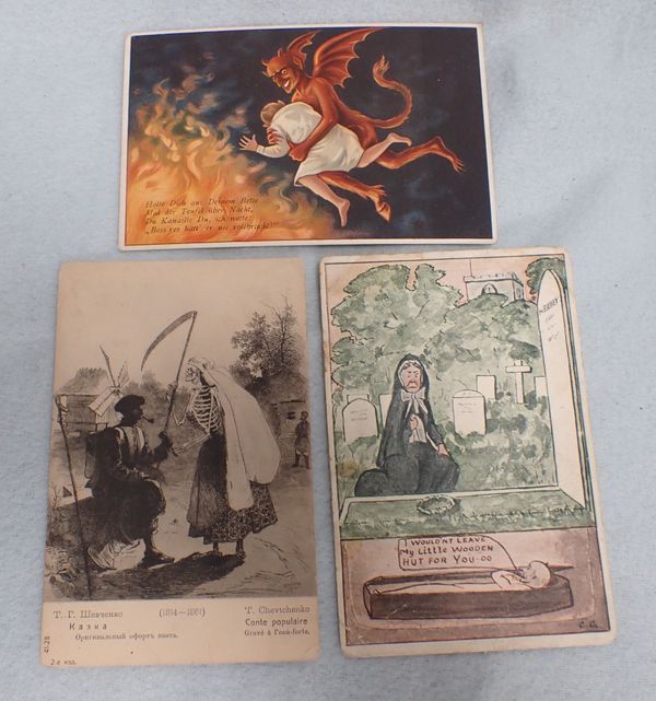 THREE EARLY 20TH CENTURY MACABRE POSTCARDS