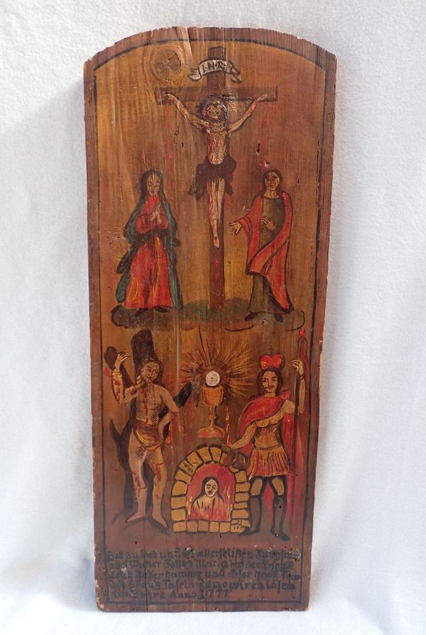 A CONTINENTAL PAINTED PANEL, DEPICTING THE CRUCIFIED CHRIST