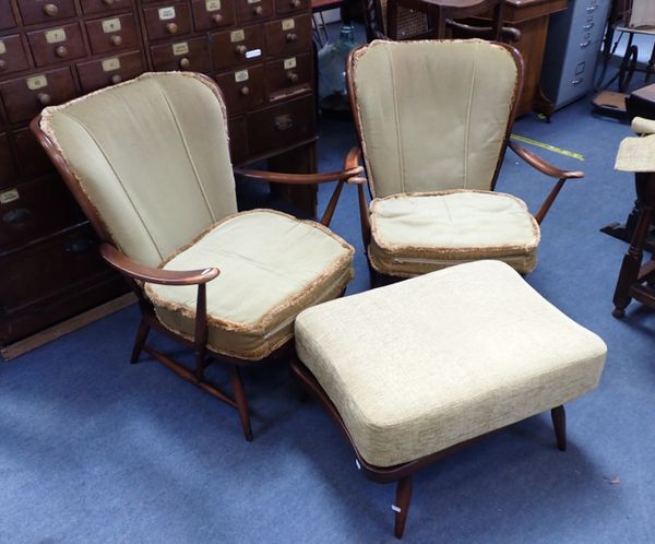 ERCOL: A PAIR OF 1960S OPEN ARMCHAIRS