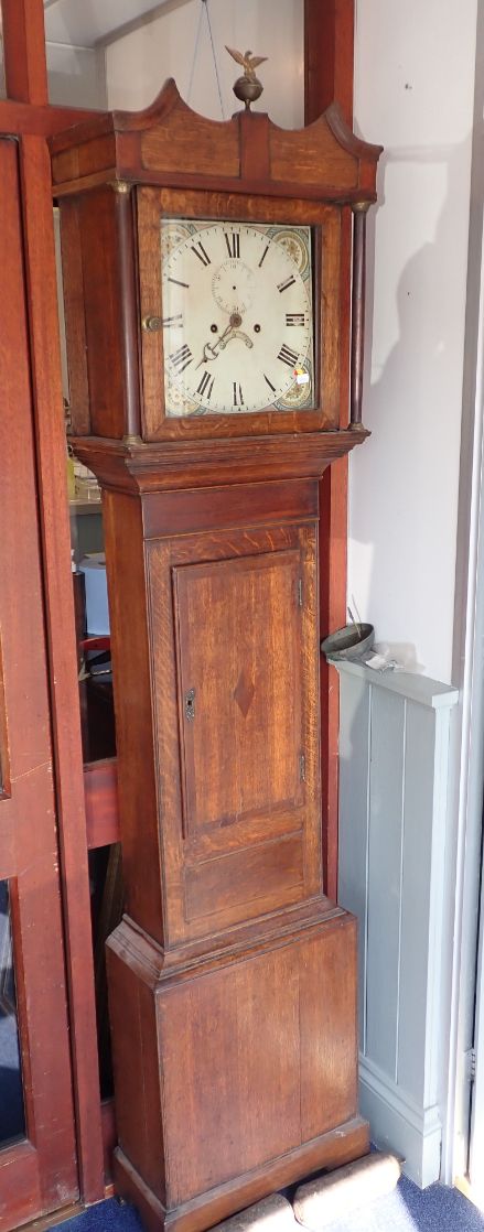 A 19TH CENTURY OAK CASED 8 DAY LONGCASE CLOCK