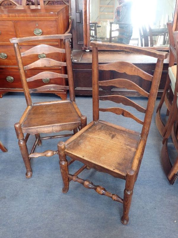 A PAIR OF 18TH CENTURY LADDERBACK LANCASHIRE CHAIRS