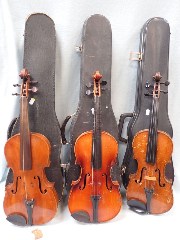 THREE VIOLINS, WITH CASES