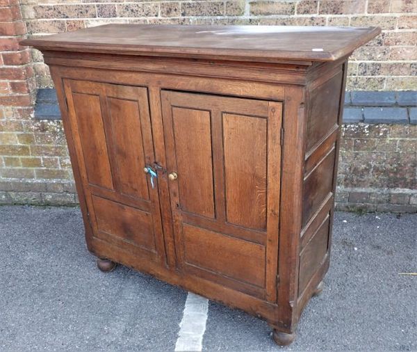 AN 18TH CENTURY (AND LATER) OAK TWO DOOR CABINET