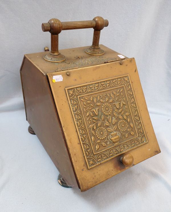 A VICTORIAN AESTHETIC STYLE BRASS COALBOX