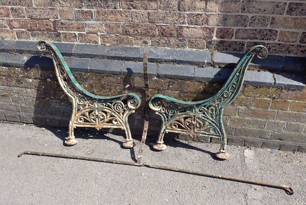 A PAIR OF COALBROOKDALE CAST IRON BENCH ENDS