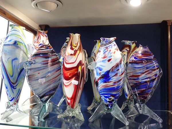 A COLLECTION OF MULTI-COLURED GLASS FISH