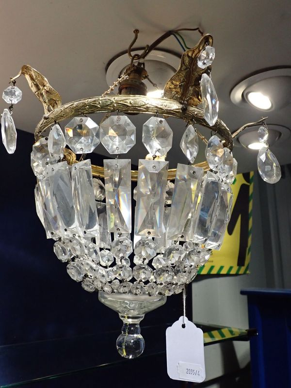 A SMALL CUT GLASS BAG CHANDELIER